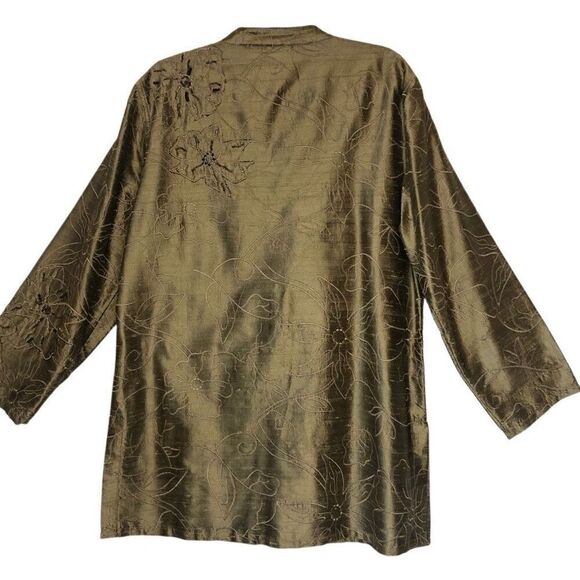 Vtg. Chico’s Gold Embroidered, Beaded Dupioni Silk Jkt/Topper Sz 12 Old Money - Picture 3 of 15